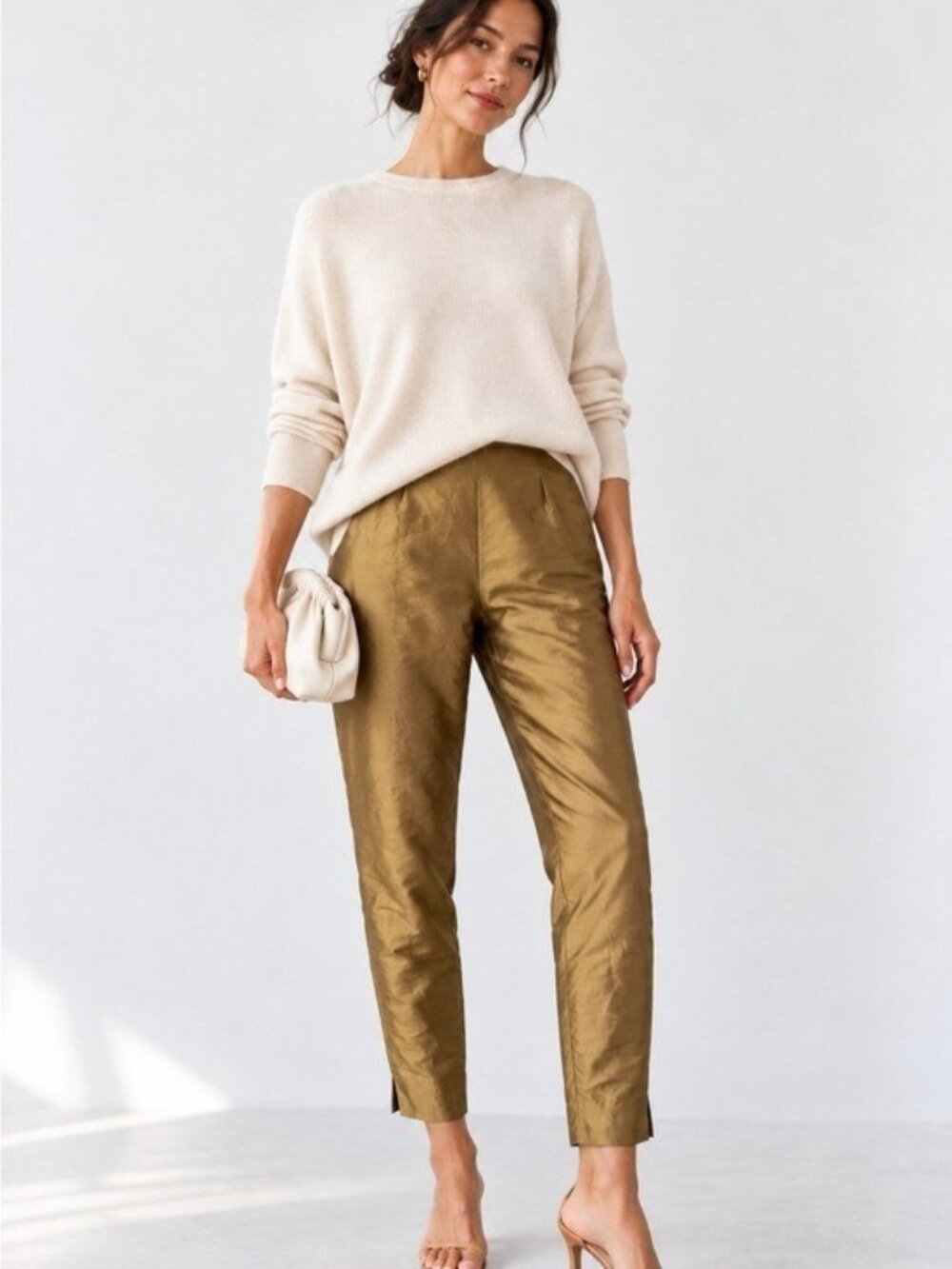Harari Vintage 100% Silk Shantung Bronze Gold Tapered Pants Size 4